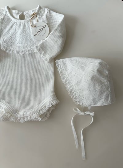 MONBEBE08｜(0m-12m) 蕾絲綁帶帽11