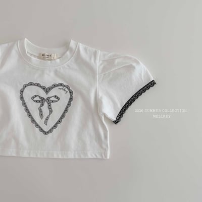 Melikey02｜(75-125cm) 蕾絲滾邊袖愛心短版上衣3