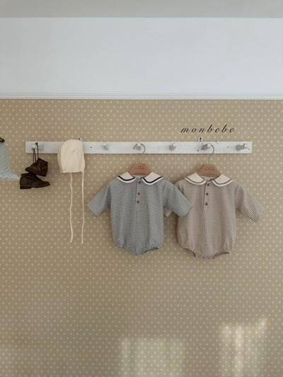 MONBEBE38｜(3m-24m) 格紋水手包屁衣11