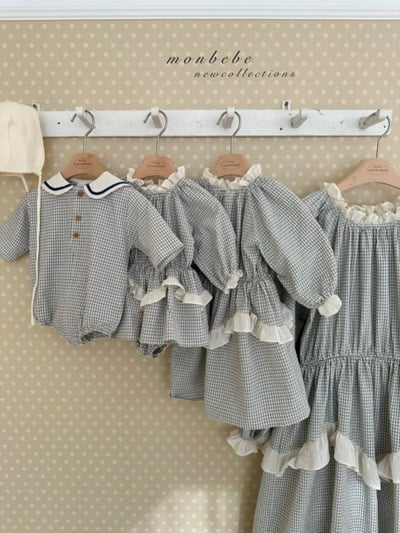 MONBEBE40｜(1y-8y-mom) 格紋蕾絲滾邊洋裝7