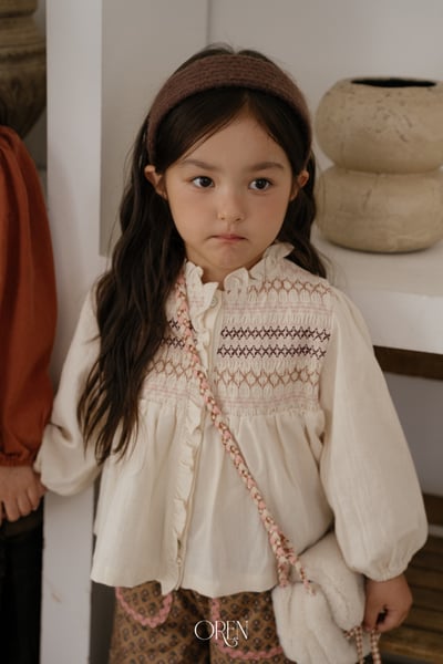OREN44｜(85-120cm) 法式復古刺繡抓皺上衣6