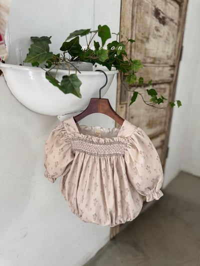 Marron 47｜(3m-18m) 抓週方領碎花包屁衣4