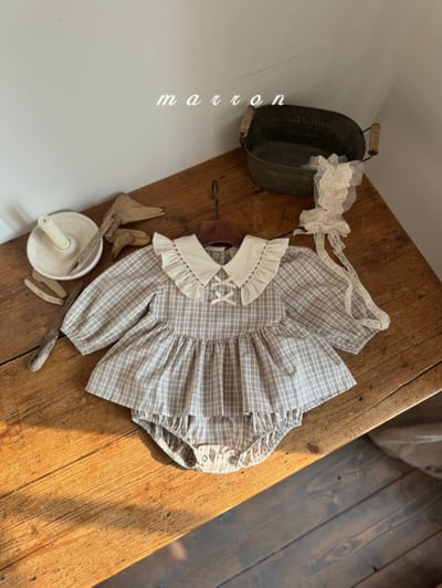 Marron58｜(3m-18m) 格紋荷葉領洋裝包屁衣4