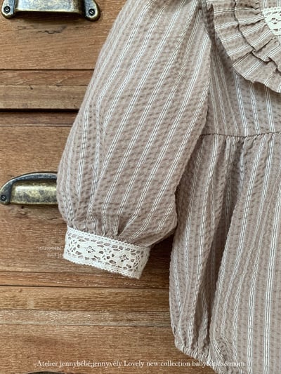 JE574｜(66-90cm) 花邊領條紋包屁衣4