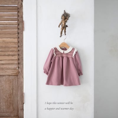 M-KIDS32｜(65-115cm) 2色抓皺圓領洋裝3