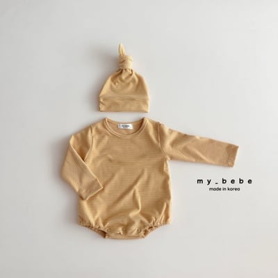 my_bebe27｜(-6m-12m-) 棉質包屁衣含扭結帽7