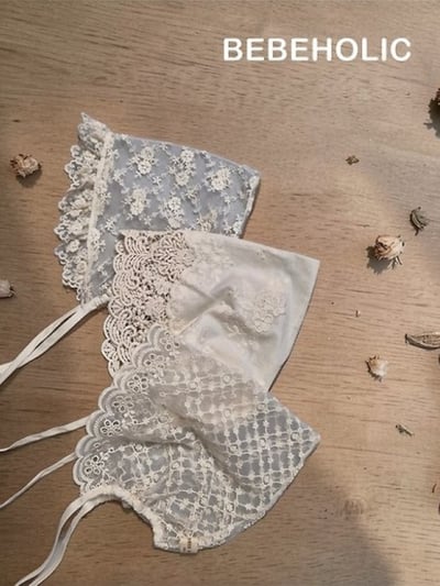 Bebe holic62｜(Free) 蕾絲花邊綁帶帽1