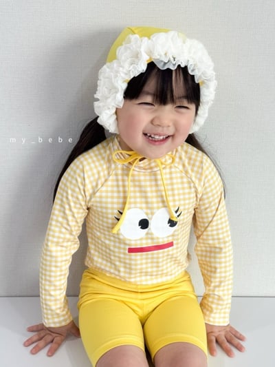 my_bebe05｜(75-105cm) 格紋長袖泳衣/花邊泳帽17