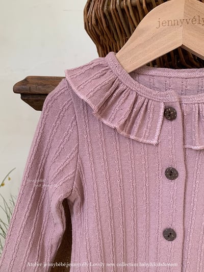 JE564｜(73-100cm) 荷葉領開襟外套/坑條滾邊吊帶褲4