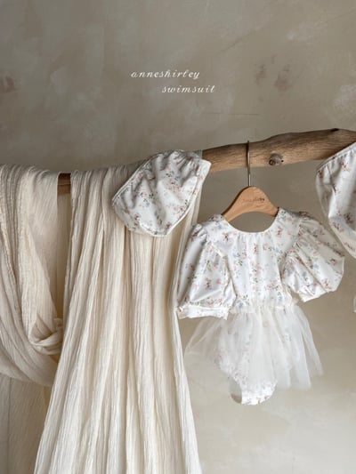 Anne Shirley41｜(3m-5y) 1色田園兔子薄紗泳裝含泳帽2