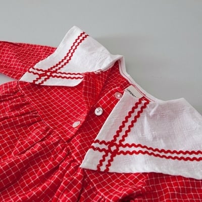 LEMONADE40｜(55cm-85cm) 2色格紋翻領包屁衣含帽子9