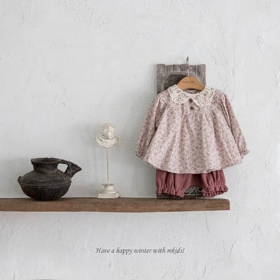 M-KIDS47｜(65-80cm) 2色蕾絲領碎花燈籠褲套裝2