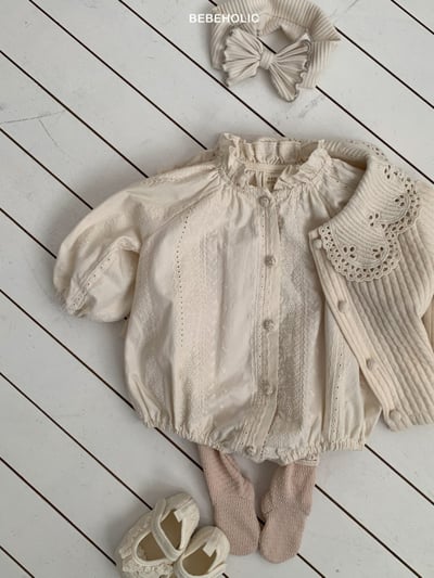 Bebe holic45｜(3m-18m) 壓紋褶皺領包屁衣5