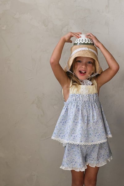 FLO32｜(75-140) 田園碎花荷葉滾邊短褲7