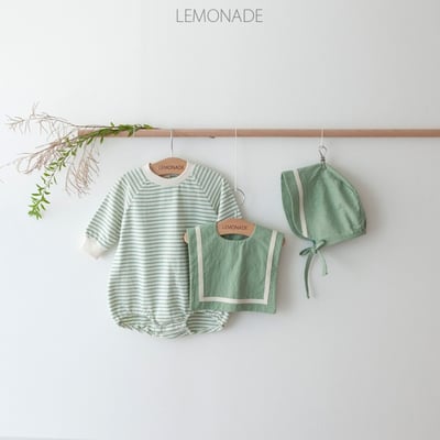 LEMONADE28｜(55cm-85cm) 2色條紋棉質包屁衣含帽子圍兜20