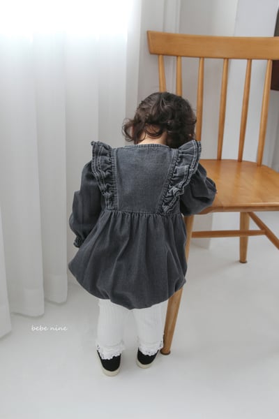 bebe nine04 (65-90) 2色牛仔荷葉袖包屁衣11