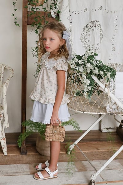 FLO39｜(75-140) 蕾絲翻領碎花公主袖上衣21