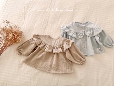 Valubebe71｜(65-90) 荷葉花領細條紋襯衫7