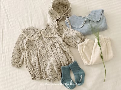 Valubebe14｜(65-80) 翻領碎花包屁衣11