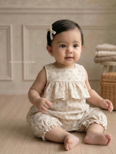 Mon petit03｜(66-90cm) 玫瑰碎花荷葉邊包屁衣3