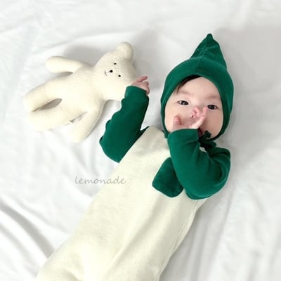 LEMONADE47｜(55cm-85cm) 3色撞色口袋連身包屁衣含帽子20