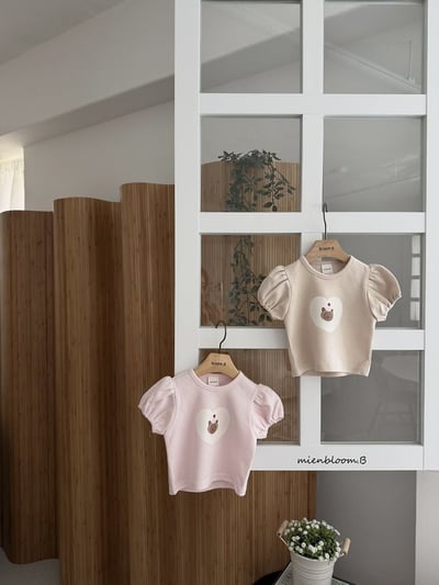 Bloom.b43｜(55cm-118cm) 派對小熊印花公主袖上衣2