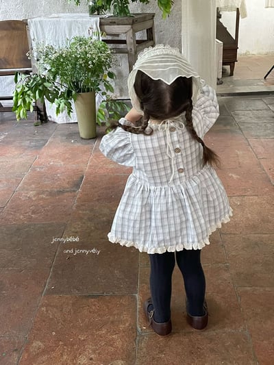 JE547｜(66-90cm) 藍色格紋花邊包屁衣14