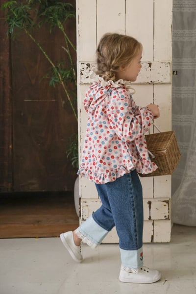 FLO49｜(75-140) 2色田園碎花蕾絲花邊連帽外套4