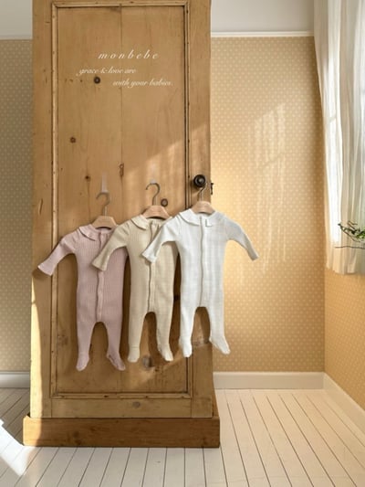 MONBEBE09｜(0m-6m) 摺邊坑條連身衣6