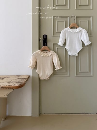 MONBEBE31｜(3m-24m) 荷葉領透氣包屁衣9