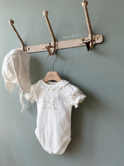 MONBEBE01｜(3m-24m) 荷葉邊兔子鏤空包屁衣5