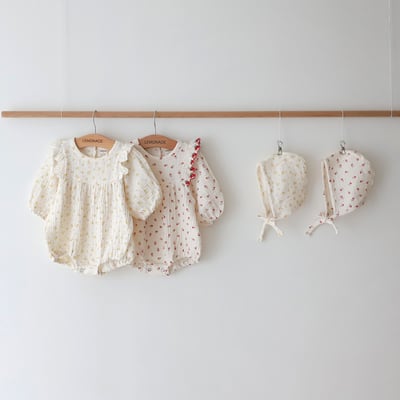 LEMONADE05｜(55cm-85cm) 2色滿版櫻桃/碎花包屁衣含帽子4