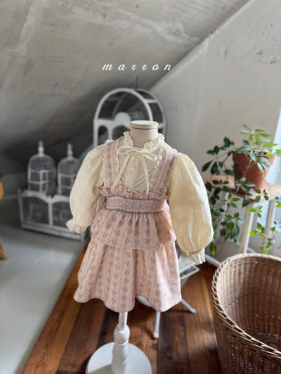 Marron 19｜(1y-6y) 法式抓皺印花吊帶洋裝2