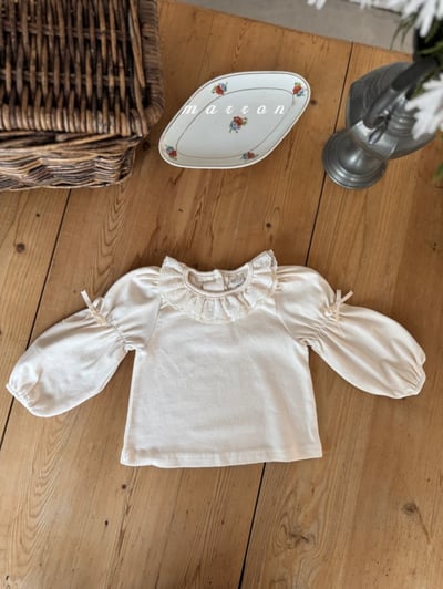 Marron 37｜(1y-6y) 法式蕾絲領設計袖上衣4