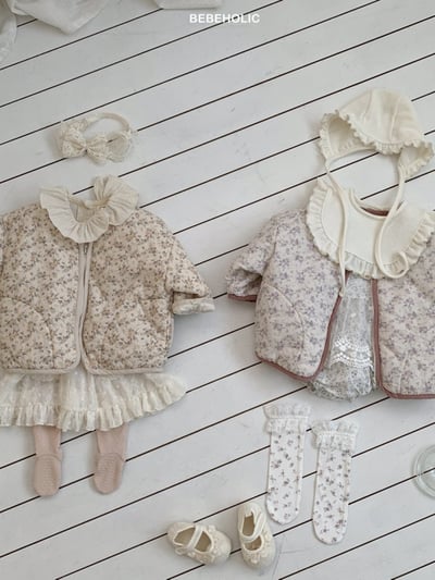 Bebe holic19｜(6m-18m) 碎花滾邊鋪棉拉鍊外套2