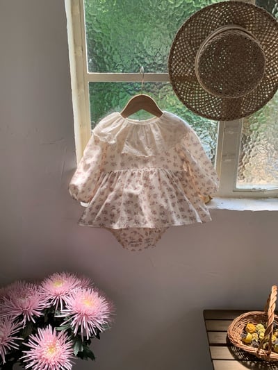 JE611｜(66cm-90cm) 蕾絲荷葉領碎花包屁衣4