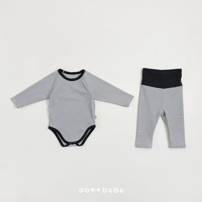 Oottbebe11｜(0m-12m) 條紋撞色家居包屁衣褲子套裝17