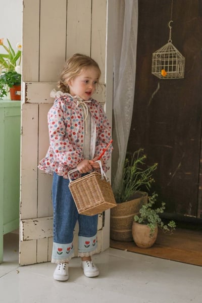 FLO47｜(75-140) 2色鬱金香蕾絲邊牛仔褲7