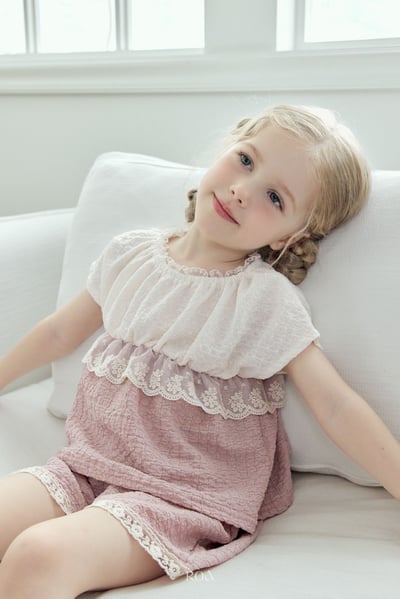 ROA01｜(6m-18m) 2色蕾絲撞色套裝4