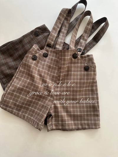 MONBEBE32｜(1y-8y) 排釦格紋吊帶褲6