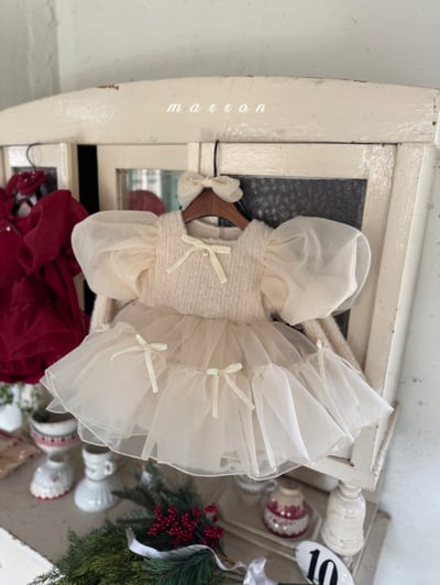 Marron 63｜(3m-18m) 公主蓬蓬袖袖洋裝包屁衣3