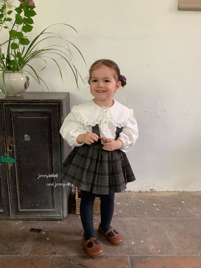 JE562｜(73-100cm) 蕾絲大翻領襯衫/格紋(可拆)吊帶包屁裙20