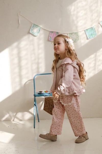 FLO52｜(75-140) 2色碎花蕾絲口袋直筒褲13