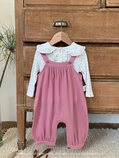 JE566｜(73-100cm) 百搭荷葉領上衣/棉紗吊帶褲16