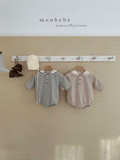 MONBEBE38｜(3m-24m) 格紋水手包屁衣8