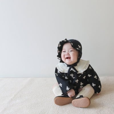 LEMONADE36｜(55cm-85cm) 2色蝴蝶結刺繡包屁衣含帽子5