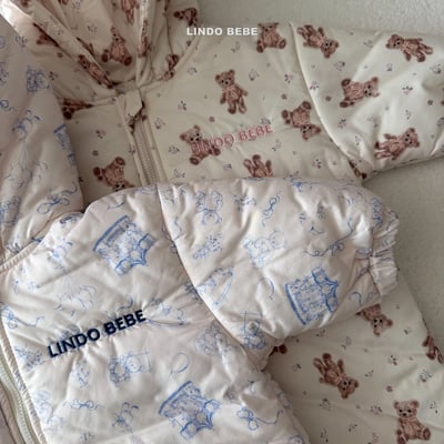 Lindo22｜(3m-18m) 小熊太空夾層棉連帽拉鍊連身衣2