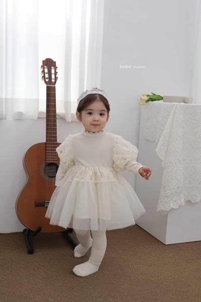 bebe nine43 (65cm-115cm) 2色公主袖蕾絲薄紗洋裝3