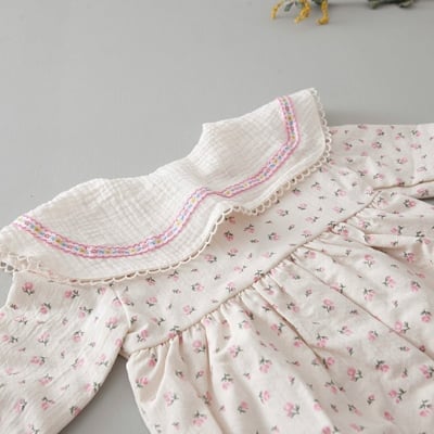 LEMONADE37｜(55cm-85cm) 2色玫瑰碎花翻領包屁衣含帽子15