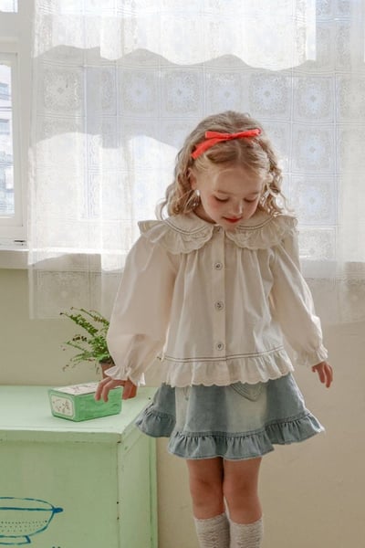 FLO31｜(75-140) 2色荷葉蕾絲翻領襯衫16